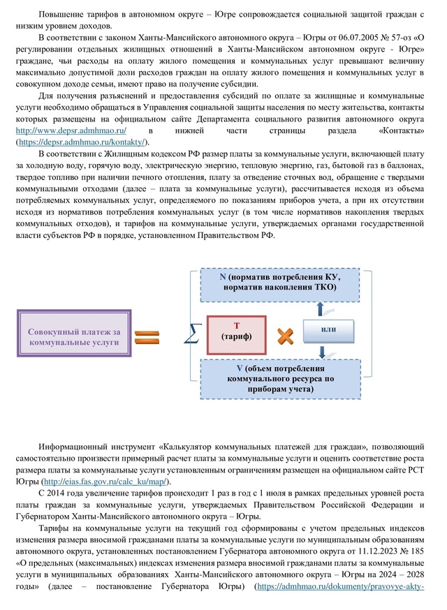 Информация по вопросам ценообразования, формирования тарифов и порядка расчета платы за коммунальные услуги и услуги, касающиеся обслуживания жилищного фонда и причинах ее роста в 2024 году